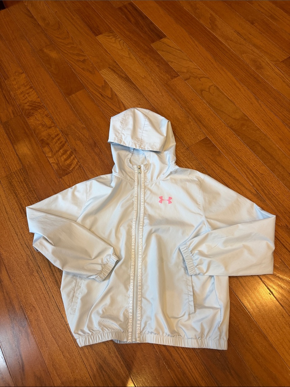 Under Armour Light Blue Hooded Windbreaker with Pink Logo